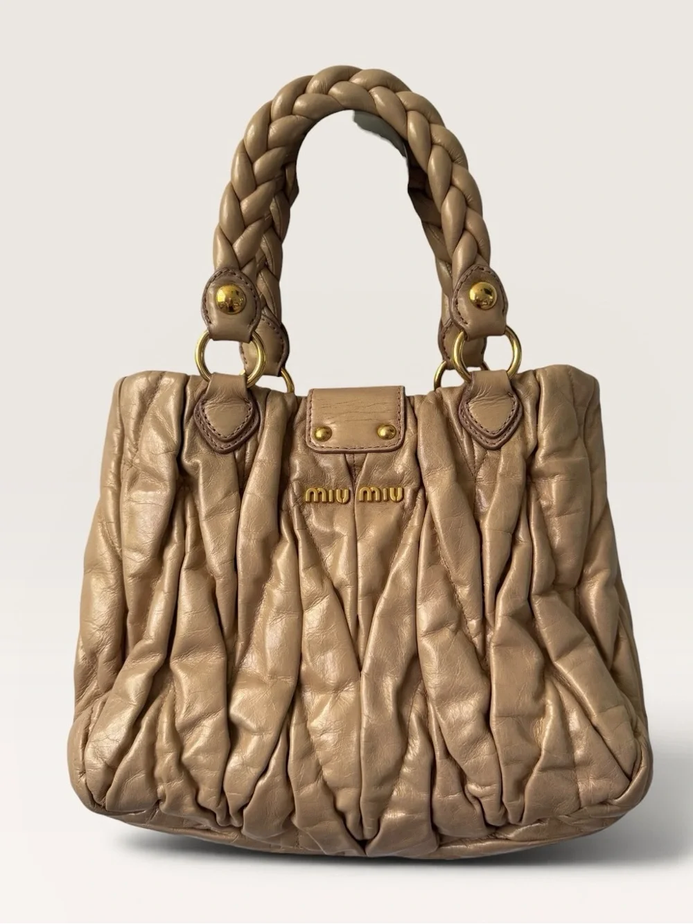 Vintage Miu Miu Matelassé Coffer Bag Iridescent Rose Gold Mauve Leather